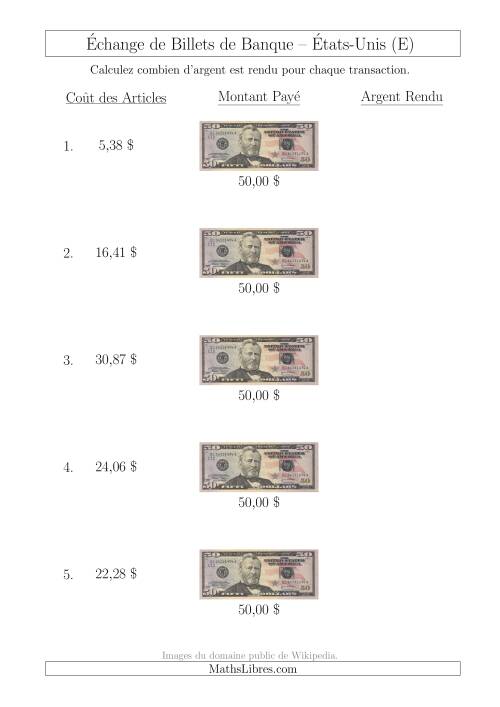Échange de Billets de Banque Américains de 50 $ (E)