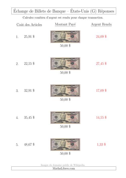 Échange de Billets de Banque Américains de 50 $ (G) page 2