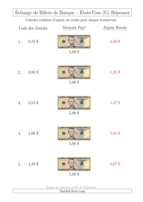 Échange de Billets de Banque Américains de 5 $ (G) page 2