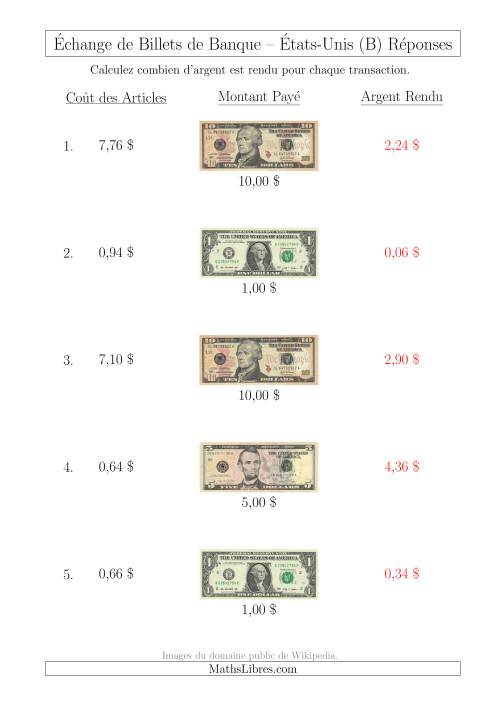 Échange de Billets de Banque Américains Jusqu'à 10 $ (B) page 2