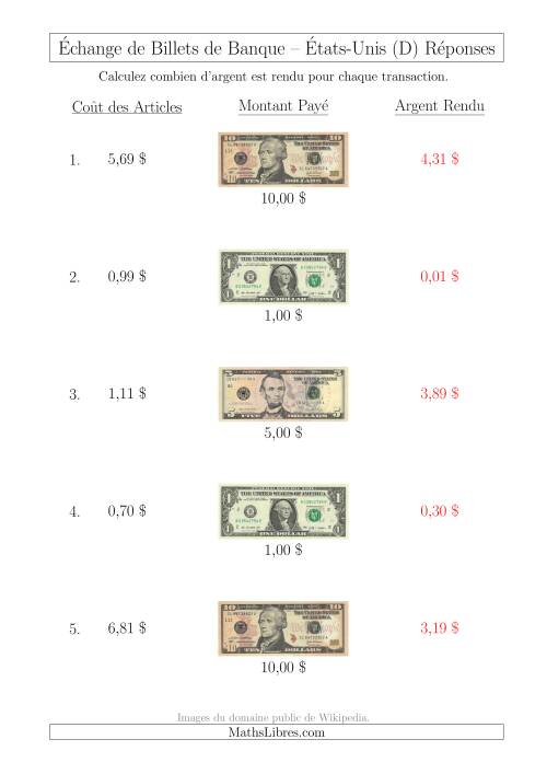 Échange de Billets de Banque Américains Jusqu'à 10 $ (D) page 2