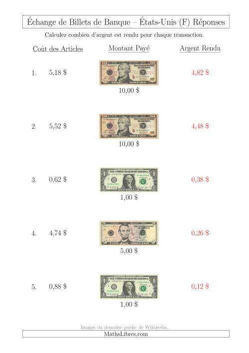 Échange de Billets de Banque Américains Jusqu'à 10 $ (F) page 2