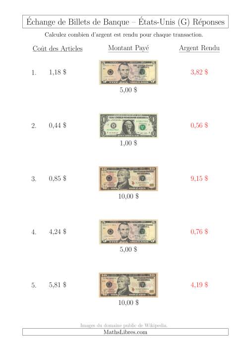 Échange de Billets de Banque Américains Jusqu'à 10 $ (G) page 2