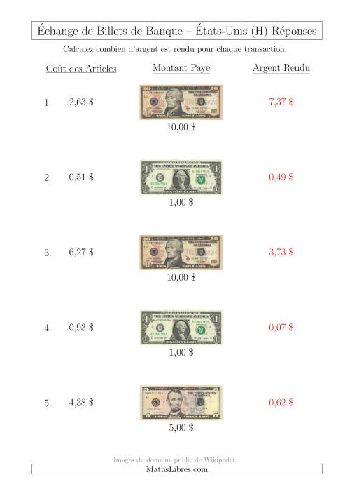 Échange de Billets de Banque Américains Jusqu'à 10 $ (H) page 2