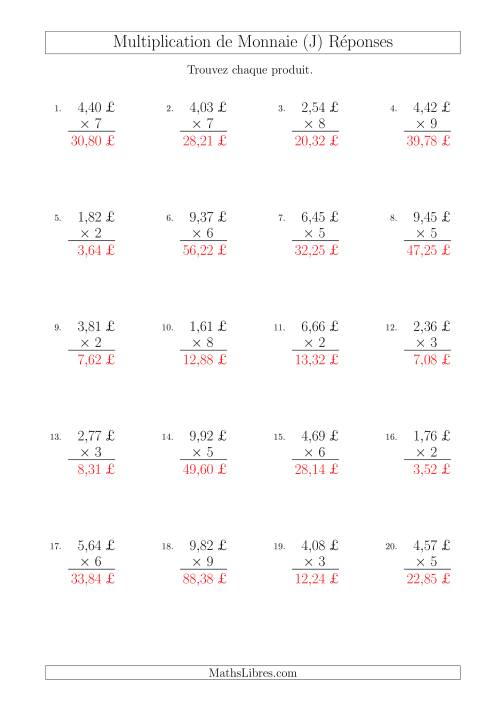 Multiplication de Montants par Bonds de 1 Cent par un Multiplicateur à Un Chiffre (£) (J) page 2