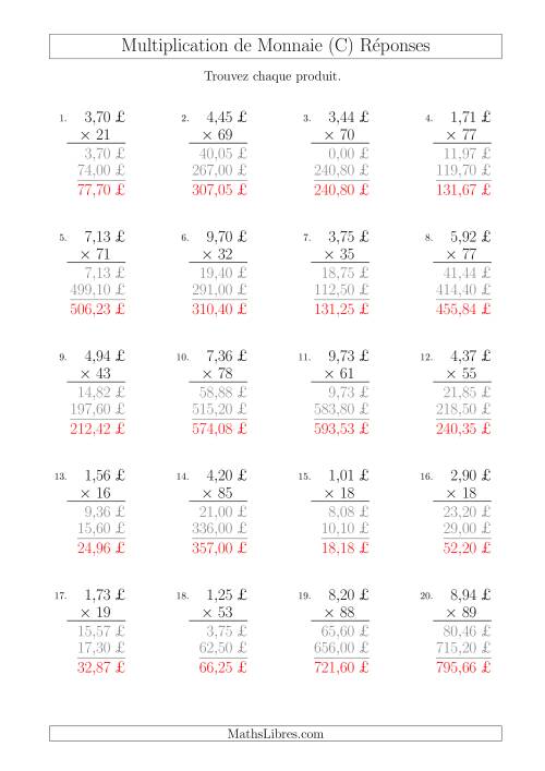 Multiplication de Montants par Bonds de 1 Cent par un Multiplicateur à Deux Chiffres (£) (C) page 2