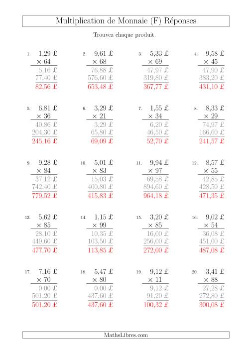 Multiplication de Montants par Bonds de 1 Cent par un Multiplicateur à Deux Chiffres (£) (F) page 2