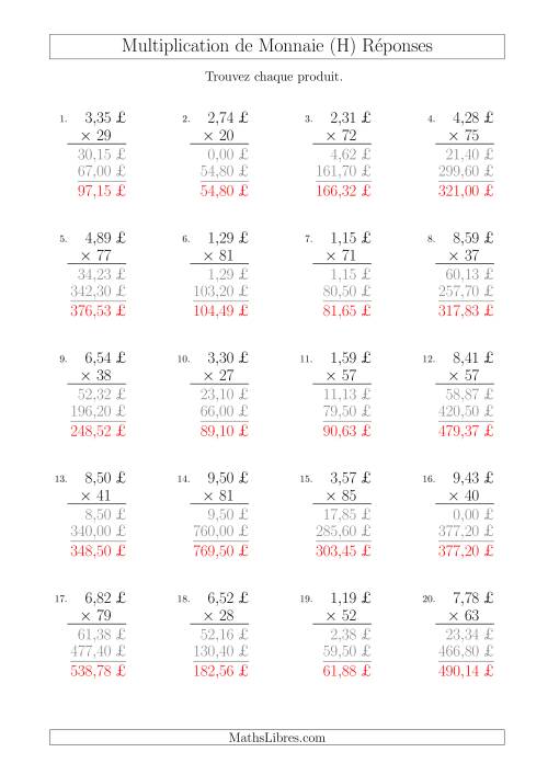 Multiplication de Montants par Bonds de 1 Cent par un Multiplicateur à Deux Chiffres (£) (H) page 2