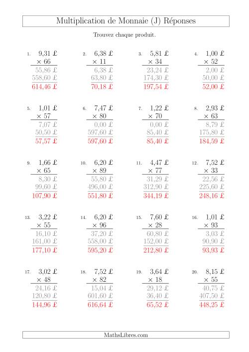 Multiplication de Montants par Bonds de 1 Cent par un Multiplicateur à Deux Chiffres (£) (J) page 2