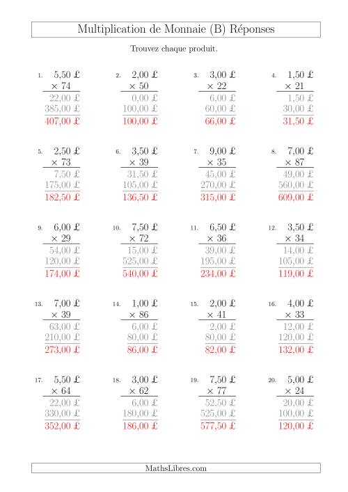 Multiplication de Montants par Bonds de 50 Cents par un Multiplicateur à Deux Chiffres (£) (B) page 2
