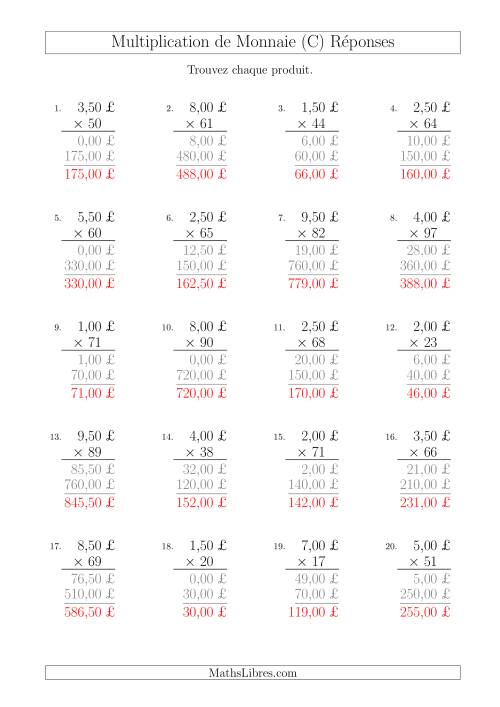 Multiplication de Montants par Bonds de 50 Cents par un Multiplicateur à Deux Chiffres (£) (C) page 2