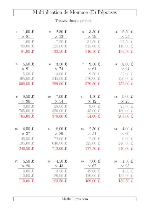 Multiplication de Montants par Bonds de 50 Cents par un Multiplicateur à Deux Chiffres (£) (E) page 2