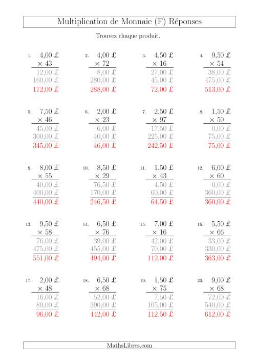 Multiplication de Montants par Bonds de 50 Cents par un Multiplicateur à Deux Chiffres (£) (F) page 2