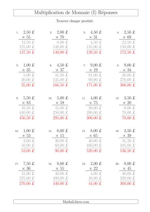 Multiplication de Montants par Bonds de 50 Cents par un Multiplicateur à Deux Chiffres (£) (I) page 2