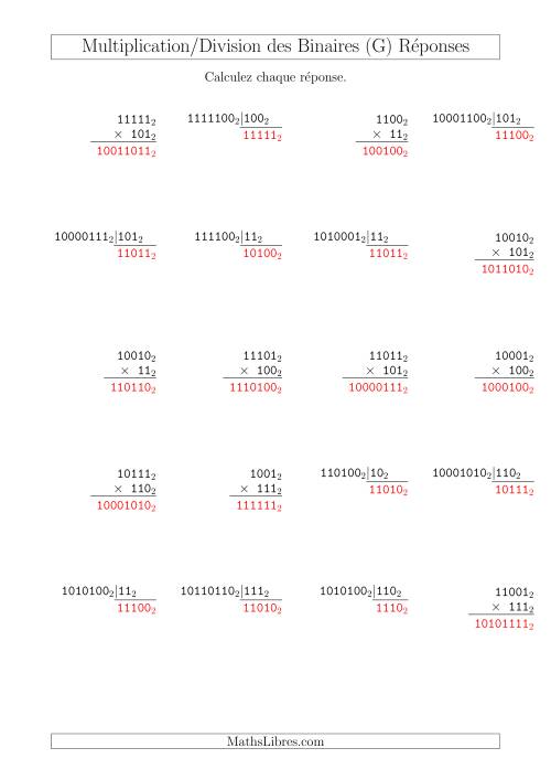 Multiplication et Division des Nombres Binaires (Base 2) (G) page 2