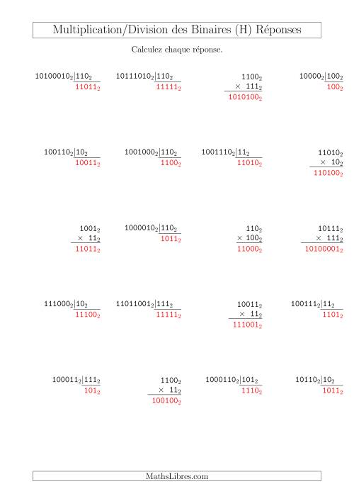 Multiplication et Division des Nombres Binaires (Base 2) (H) page 2