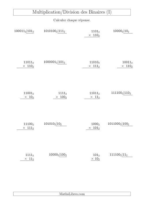 Multiplication et Division des Nombres Binaires (Base 2) (I)