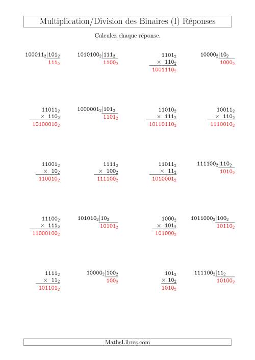Multiplication et Division des Nombres Binaires (Base 2) (I) page 2