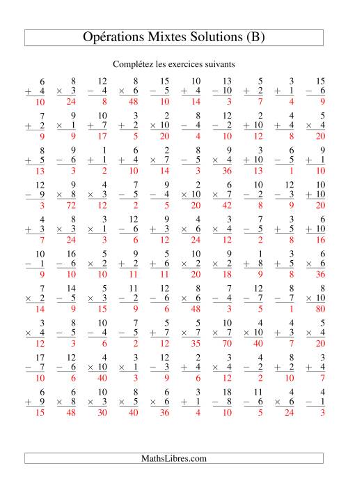 Addition, Soustraction et Multiplication -- Variation 1 à 10 (B) page 2