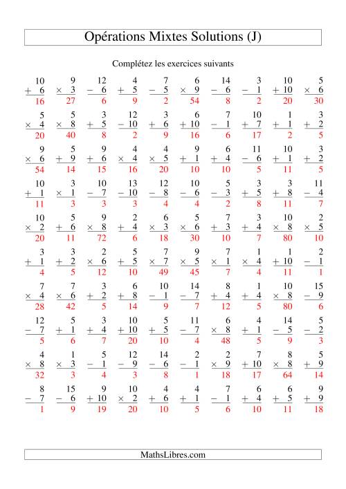 Addition, Soustraction et Multiplication -- Variation 1 à 10 (J) page 2
