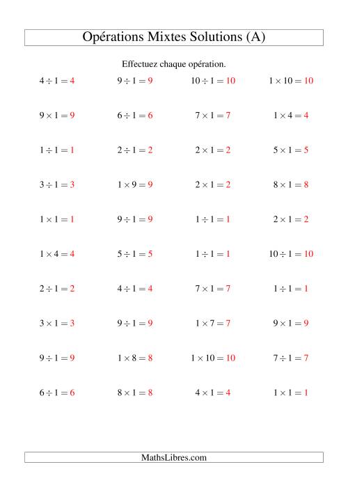 Multiplication et division -- Règles de 1 (variation 1 à 10) (A) page 2