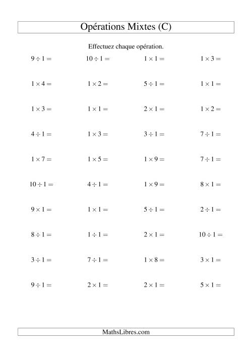 Multiplication et division -- Règles de 1 (variation 1 à 10) (C)