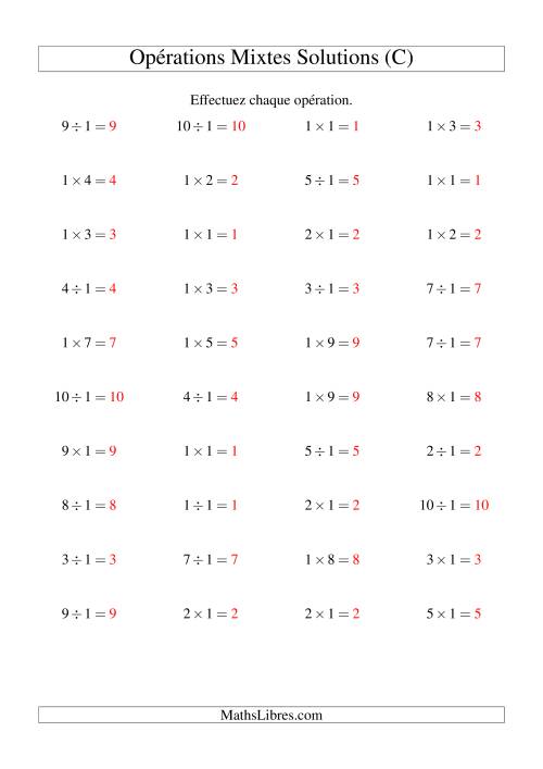 Multiplication et division -- Règles de 1 (variation 1 à 10) (C) page 2