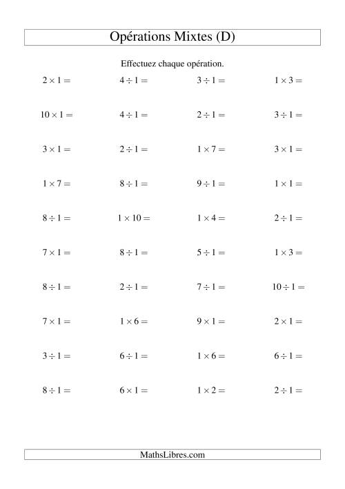 Multiplication et division -- Règles de 1 (variation 1 à 10) (D)