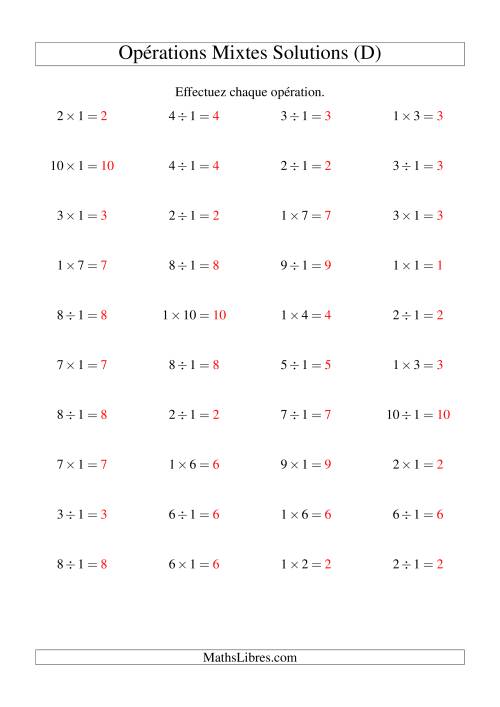 Multiplication et division -- Règles de 1 (variation 1 à 10) (D) page 2