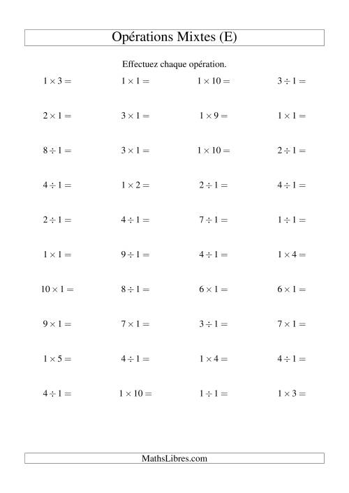 Multiplication et division -- Règles de 1 (variation 1 à 10) (E)