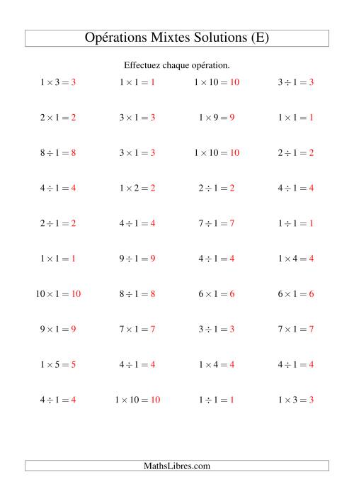 Multiplication et division -- Règles de 1 (variation 1 à 10) (E) page 2