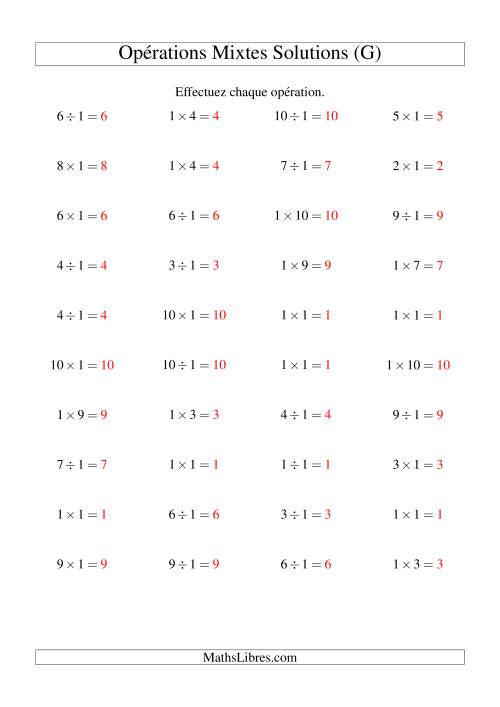 Multiplication et division -- Règles de 1 (variation 1 à 10) (G) page 2