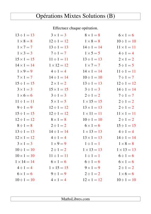 Multiplication et division -- Règles de 1 (variation 1 à 15) (B) page 2