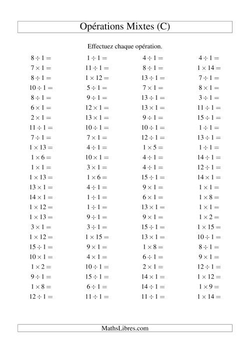 Multiplication et division -- Règles de 1 (variation 1 à 15) (C)