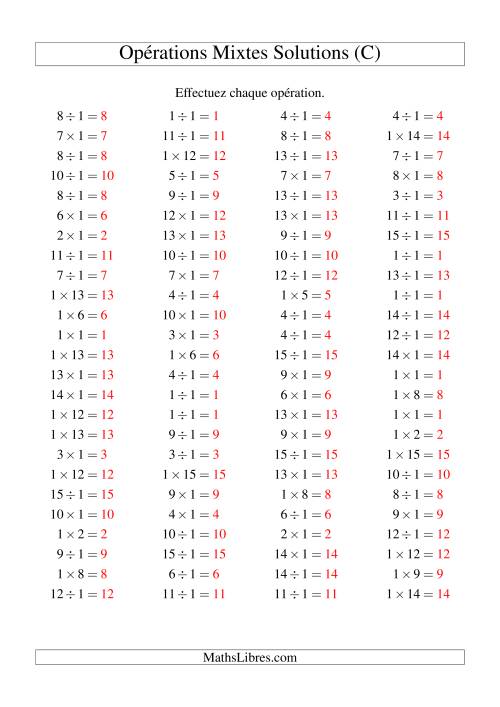 Multiplication et division -- Règles de 1 (variation 1 à 15) (C) page 2