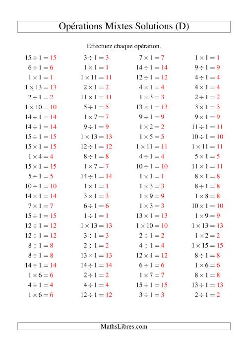 Multiplication et division -- Règles de 1 (variation 1 à 15) (D) page 2