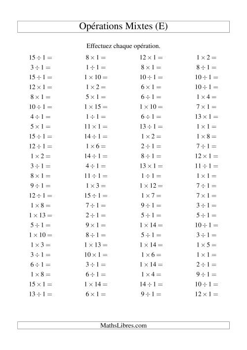 Multiplication et division -- Règles de 1 (variation 1 à 15) (E)