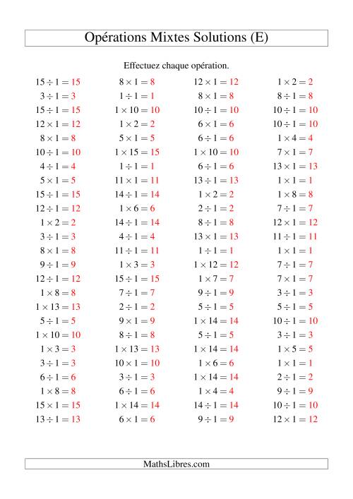 Multiplication et division -- Règles de 1 (variation 1 à 15) (E) page 2