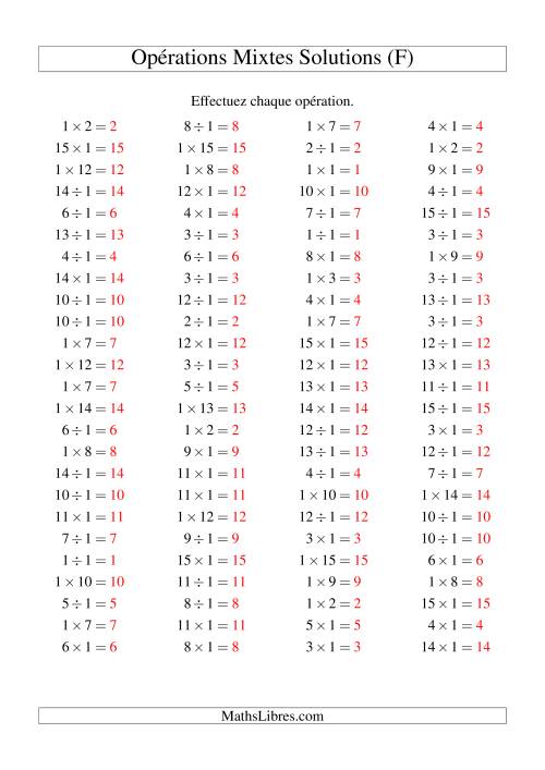 Multiplication et division -- Règles de 1 (variation 1 à 15) (F) page 2