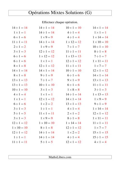 Multiplication et division -- Règles de 1 (variation 1 à 15) (G) page 2