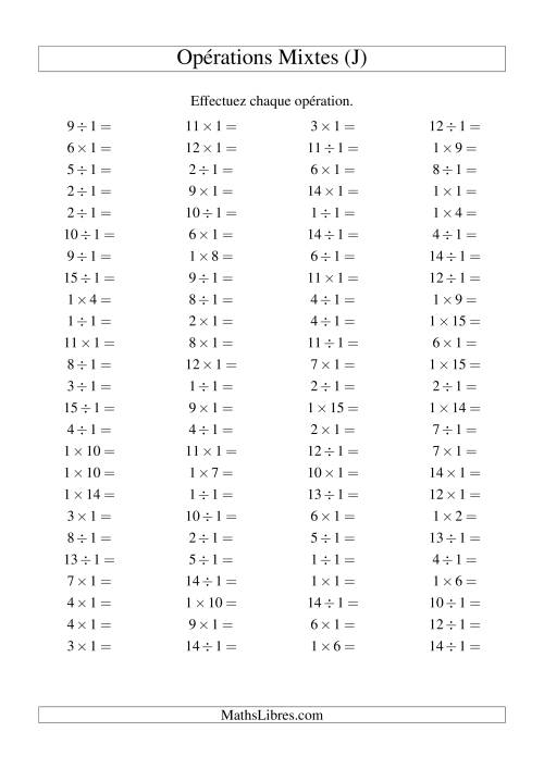 Multiplication et division -- Règles de 1 (variation 1 à 15) (J)