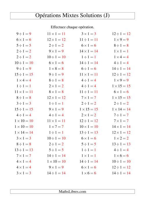 Multiplication et division -- Règles de 1 (variation 1 à 15) (J) page 2