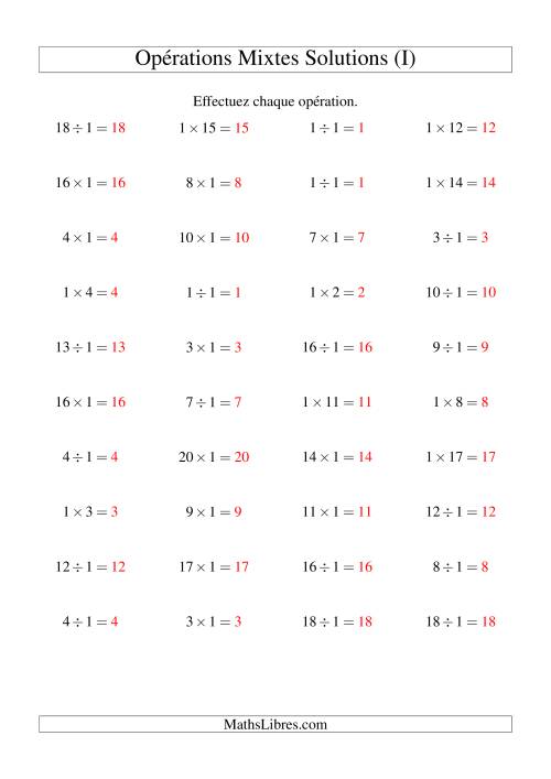 Multiplication et division -- Règles de 1 (variation 1 à 20) (I) page 2