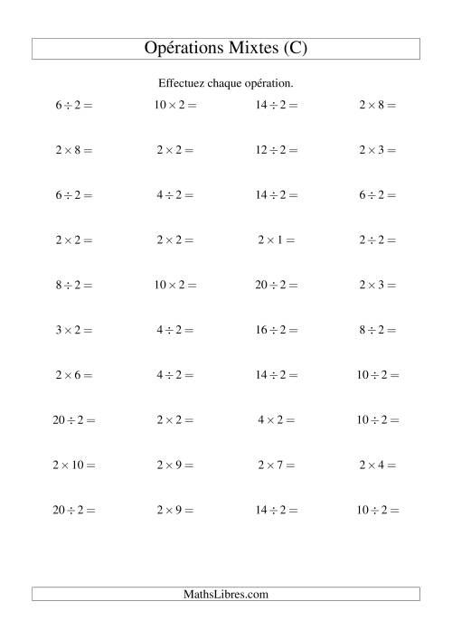 Multiplication et division -- Règles de 2 (variation 1 à 10) (C)