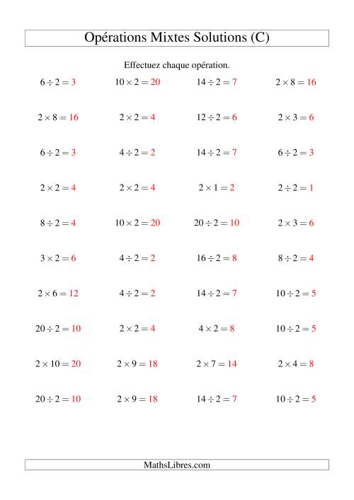 Multiplication et division -- Règles de 2 (variation 1 à 10) (C) page 2