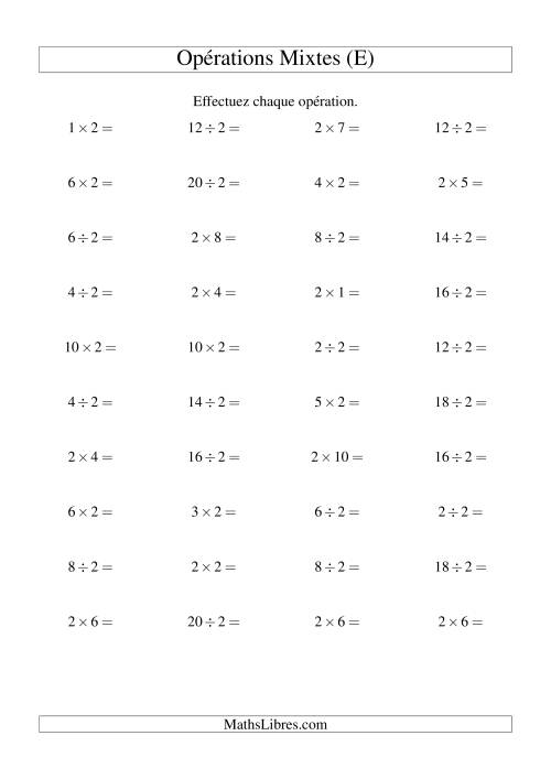Multiplication et division -- Règles de 2 (variation 1 à 10) (E)