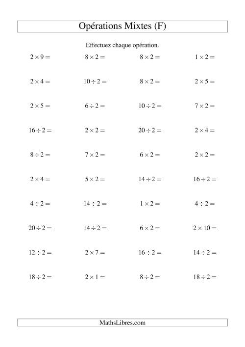 Multiplication et division -- Règles de 2 (variation 1 à 10) (F)