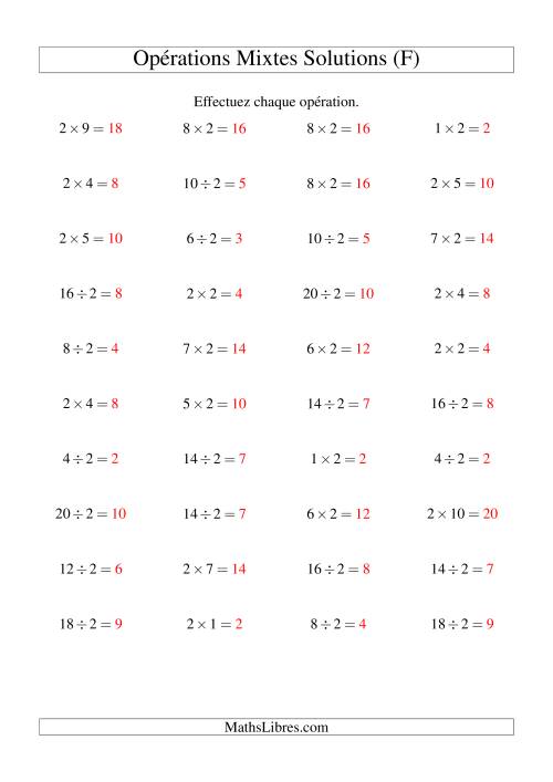 Multiplication et division -- Règles de 2 (variation 1 à 10) (F) page 2
