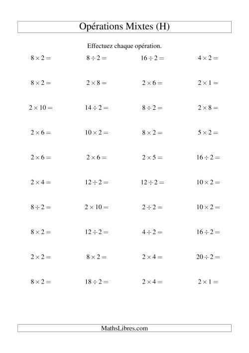 Multiplication et division -- Règles de 2 (variation 1 à 10) (H)