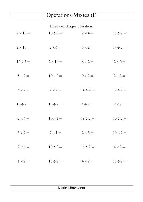 Multiplication et division -- Règles de 2 (variation 1 à 10) (I)